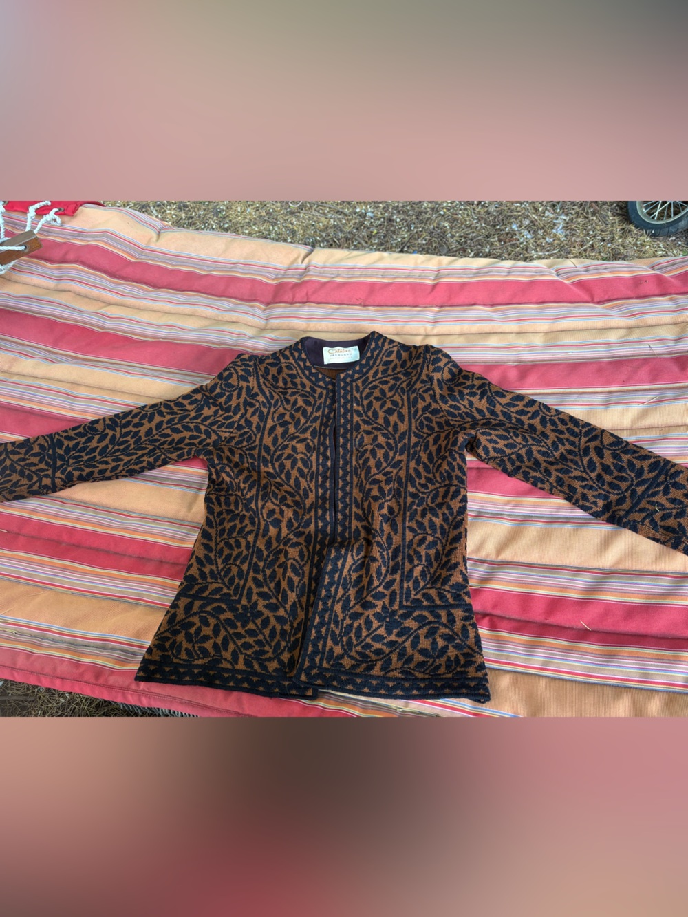 Catalina Brown and Black Leaf-Pattern Zip Jacket